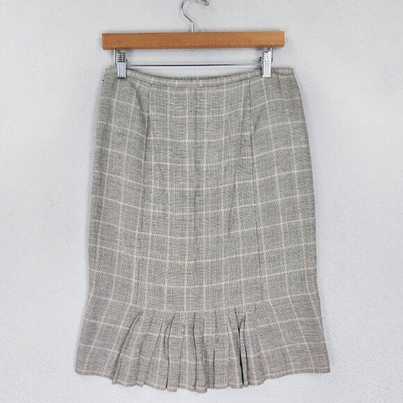 Ann Taylor Skirt Women 8 Black Pink Houndstooth Linen Blend Peplum Pencil Ruffle - Picture 8 of 12